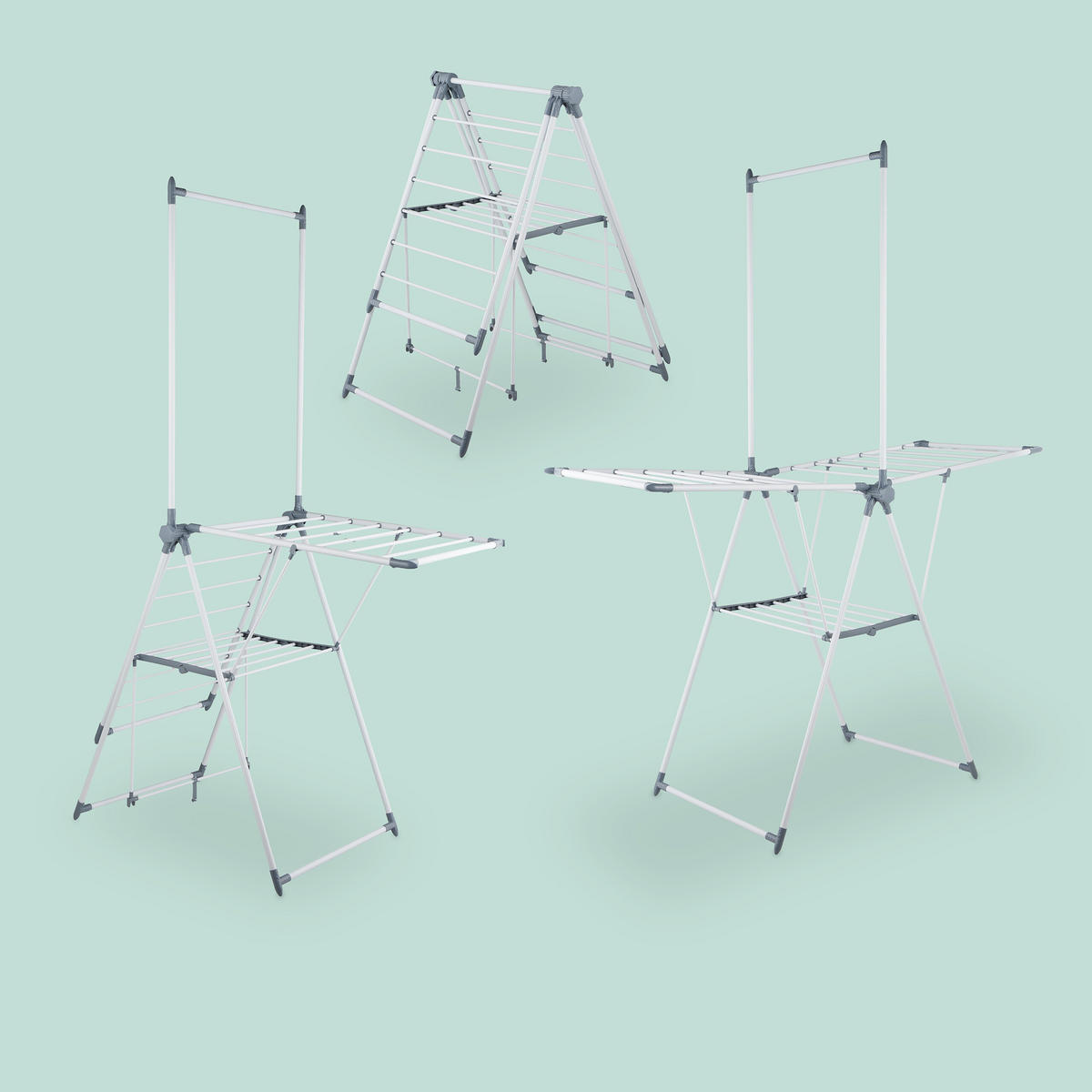 STOJAN na bielizeň s krídlami - biela, kov/plast (155/199/69cm) - Relaxdays