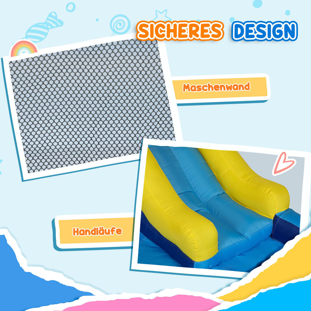 HÜPFBURG mit Gebläse, Rutsche, Planschbecken, Kletterwand, Sprung, Wasserkanone - Multicolor, Textil (360/250/195cm) - AIYAPLAY