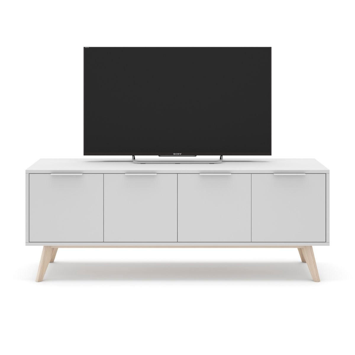 TV-MÖBEL 4 Türen Weiß und Massivkiefer L140 cm - Campus - Weiß, Holz (40/53/140cm) - Calicosy