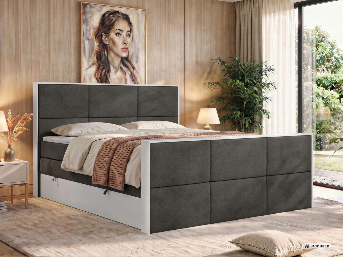 POSTEL BOXSPRING DELVIT KING DUO 180/200 - Tmavě šedá Samet - Topper Visco - H4 - černá/tmavě šedá, textil/plast (180/200cm) - MKS