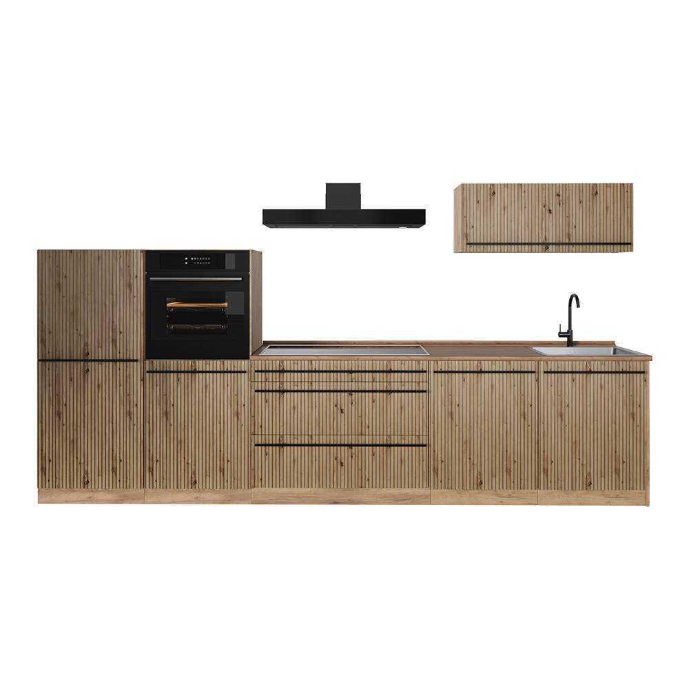 KUCHYŇSKÝ KOUT R-Line, Řemeslný dub/Zlatý mocný dub, 340 cm pracovná doska Dub Goldkraft - medově dubová/dub artisan, kompozitní dřevo (340/143/60cm) - Vicco