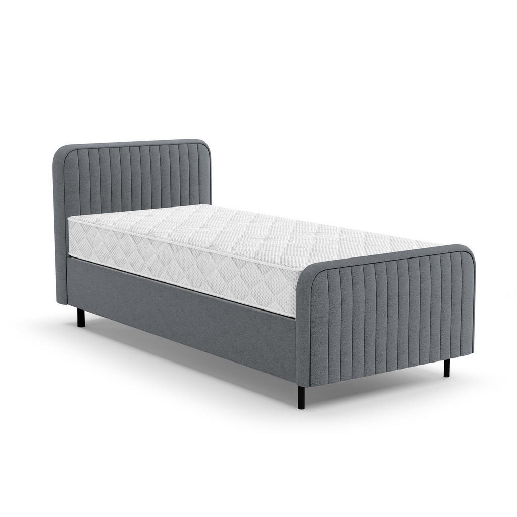 Beautysofa ČALOUNĚNÁ POSTEL Lami 90x200, jednolůžko s úložným prostorem a taštičkovou matrací 20 cm, tmavě šedá