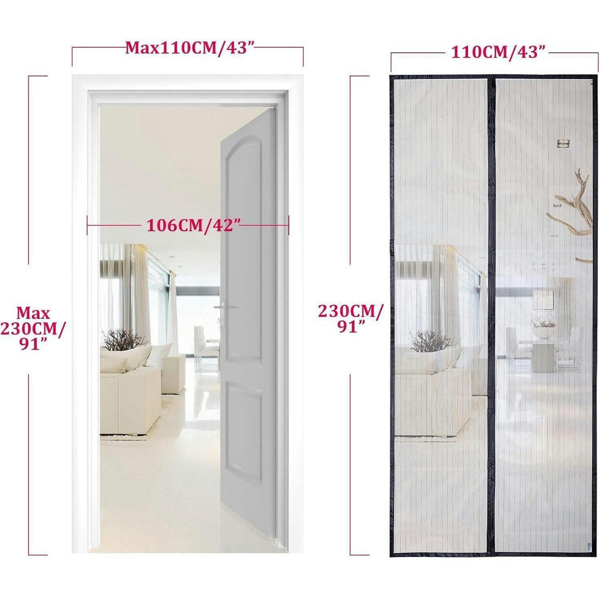 FLIEGENGITTER Tür mit Magnetvorhang, Insektenschutz für Balkon- und Kellertüren, schwarz - Schwarz, Textil (110/230/1cm)