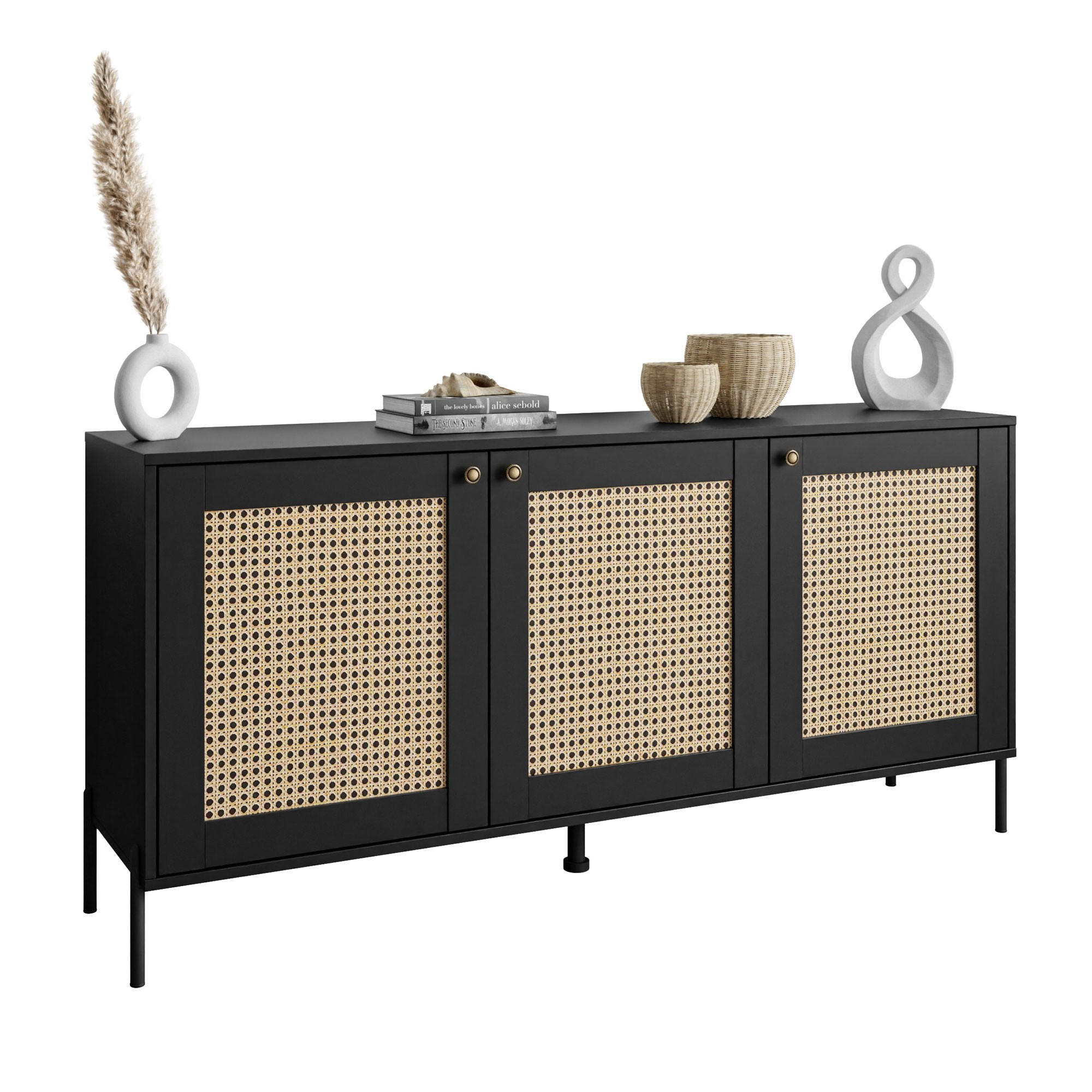 KOMMODE VIENNA 3D mit Wiener Geflechtimitation / Schwarz - Schwarz, Holzwerkstoff (154/79/40cm) - Lookway