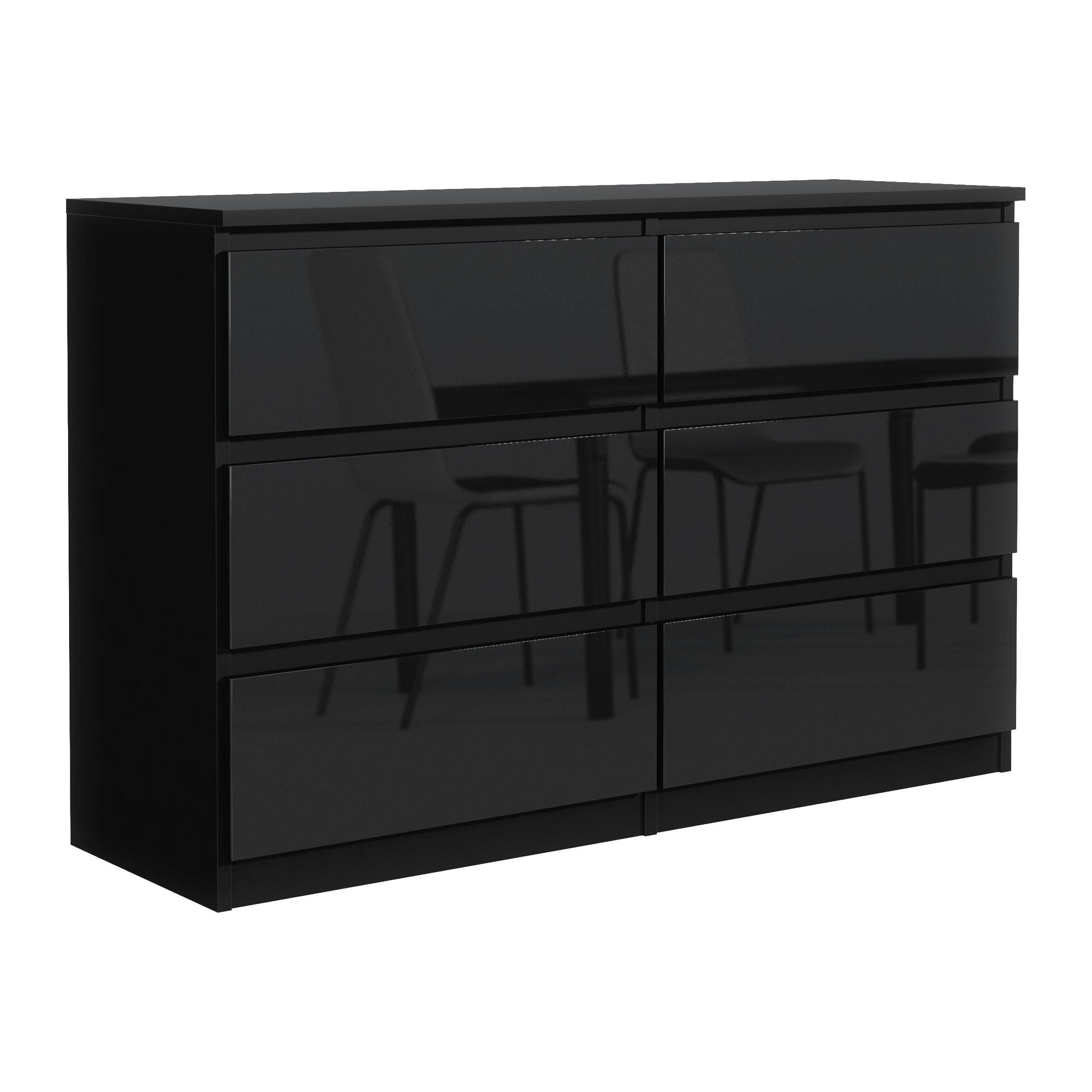 KOMMODE NUDO 138,5/78,5/39cm mit 6 Schubladen Türen Schwarz - Schwarz Hochglanz/Schwarz, Holzwerkstoff (138.5/78.5/39cm) - MASSENO