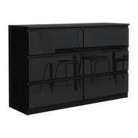 KOMMODE NUDO 138,5/78,5/39cm mit 6 Schubladen Türen Schwarz - Schwarz Hochglanz/Schwarz, Holzwerkstoff (138.5/78.5/39cm) - MASSENO