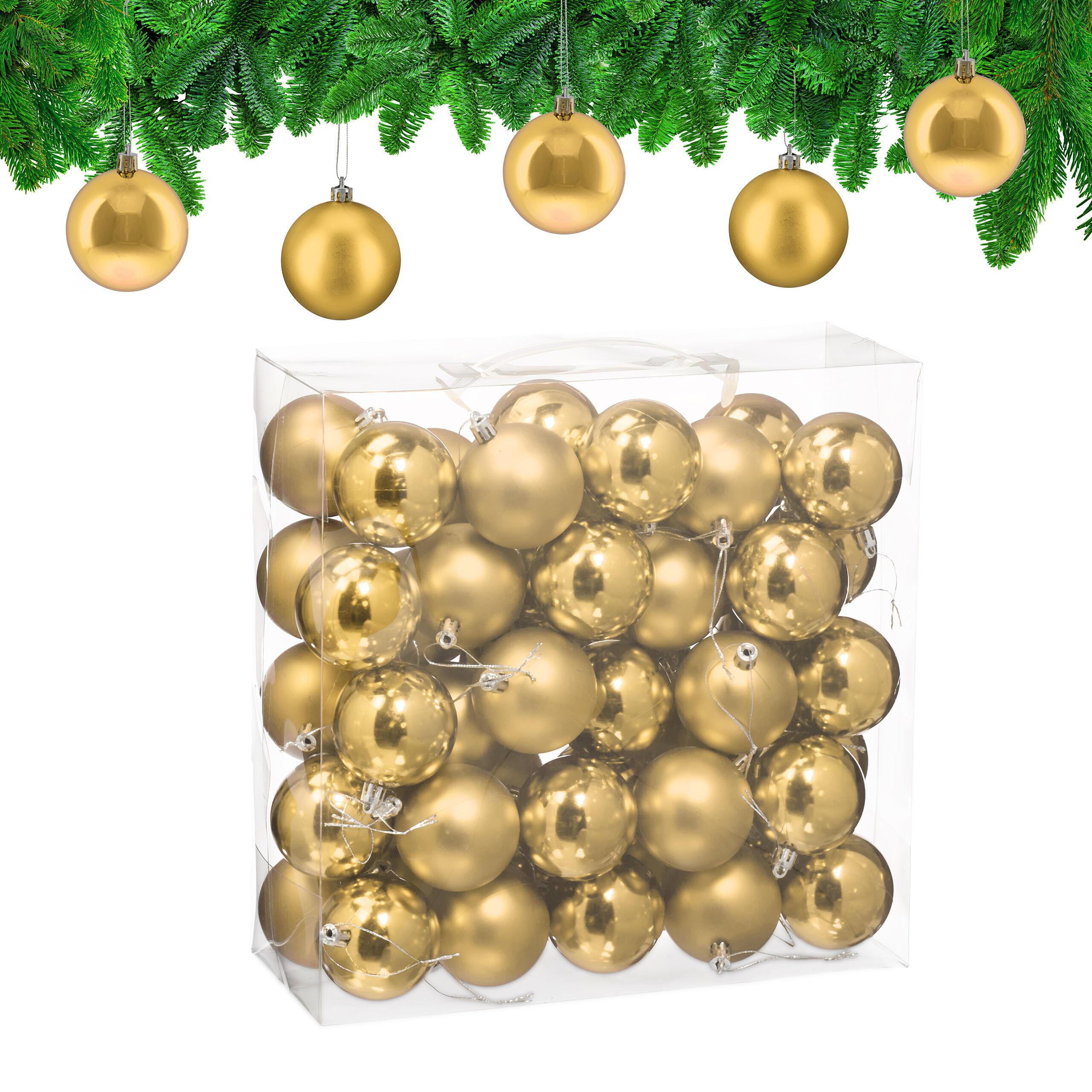 50XWEIHNACHTSKUGELN - Goldfarben, Kunststoff (6/7/6cm) - Relaxdays