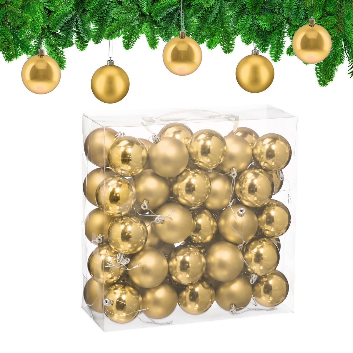 50XWEIHNACHTSKUGELN - Goldfarben, Kunststoff (6/7/6cm) - Relaxdays