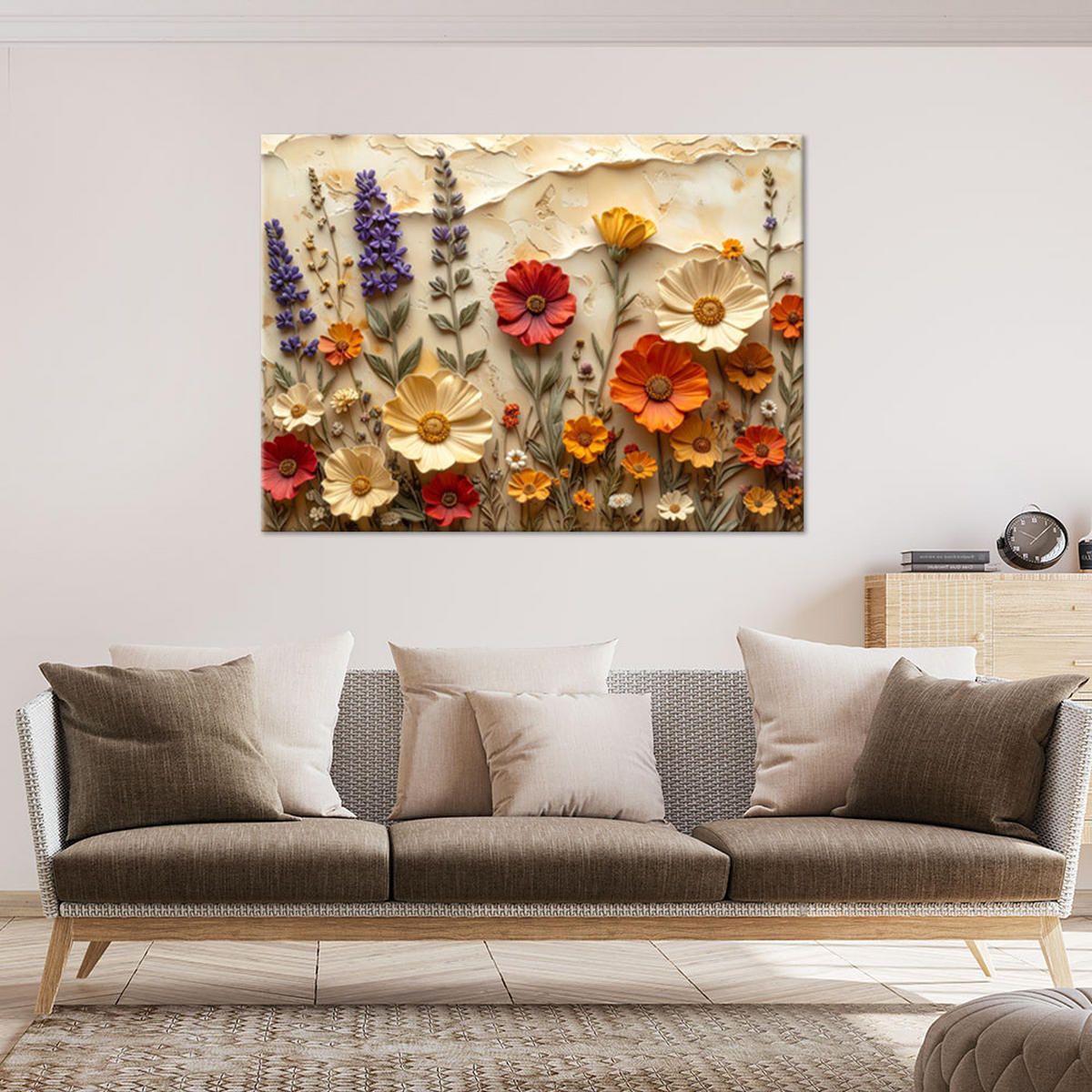 LEINWANDBILD, Farbenfrohe Wildblumen im Relief - Multicolor, Textil (30/20cm) - Feeby