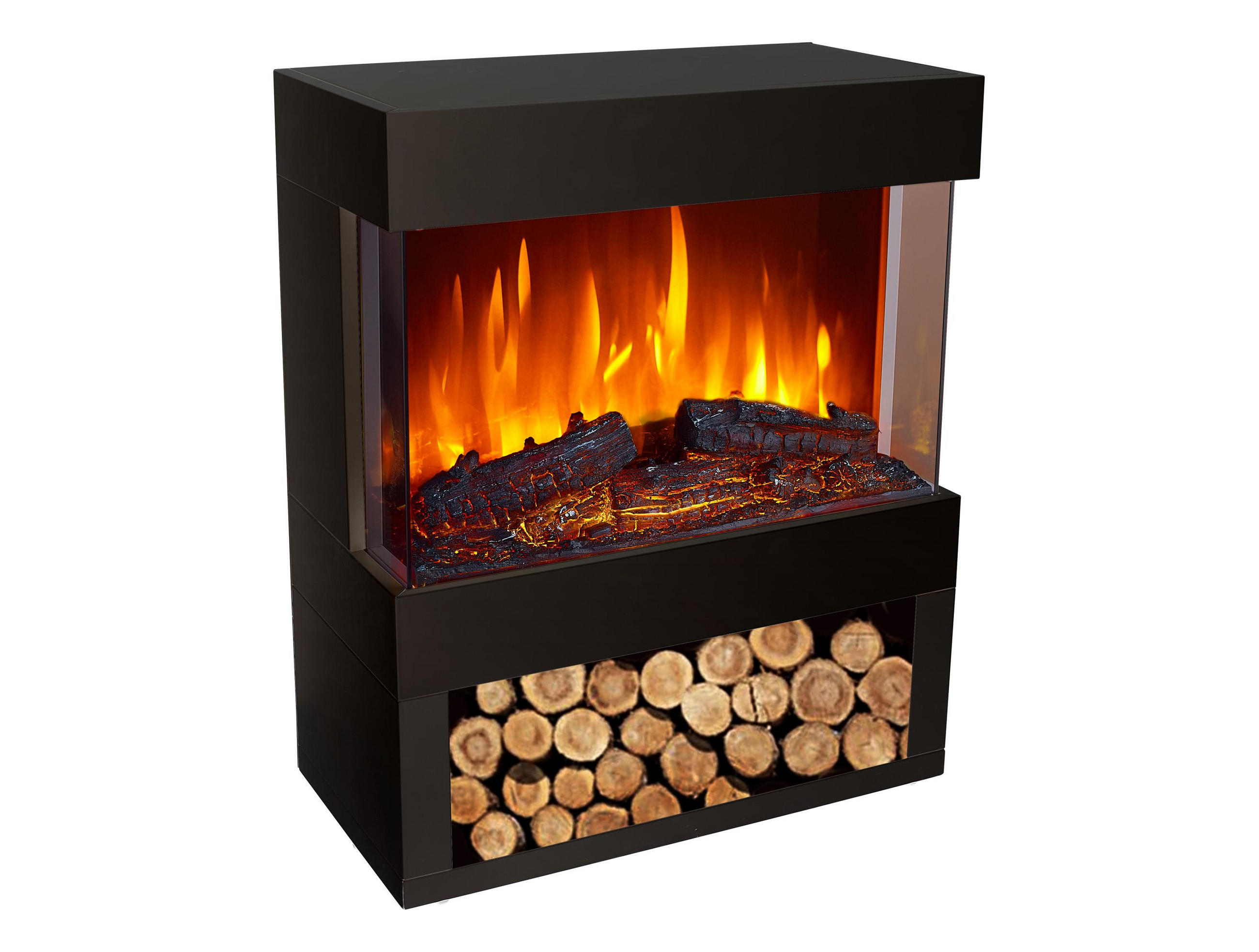 ELEKTROKAMIN Schwarz Bodenmodell mit integrierter Heizung 1800 W - Schwarz, Glas (60/74/30cm) - Purline