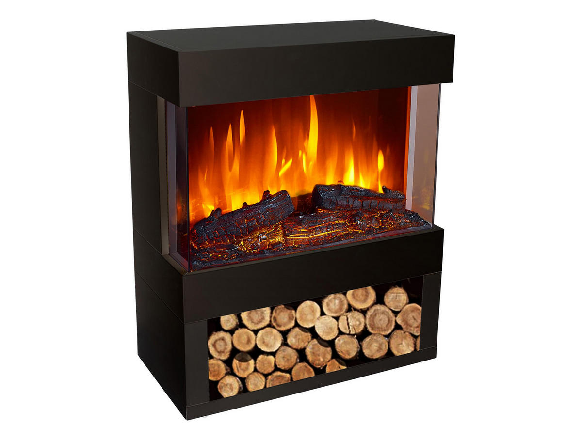 ELEKTROKAMIN Schwarz Bodenmodell mit integrierter Heizung 1800 W - Schwarz, Glas (60/74/30cm) - Purline