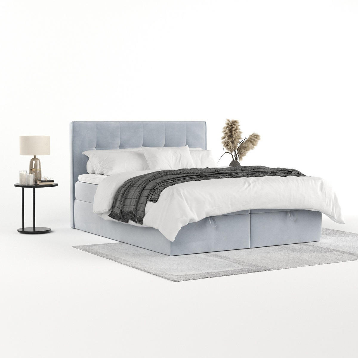 BOXBETT Tivra 180/200 cm Hellgrau im Paros Stoff - Hellgrau/Schwarz, Holz/Holzwerkstoff (180/200cm) - AltaBeds