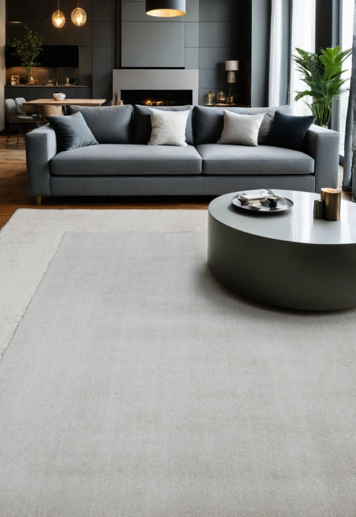 TEPPICH Wolle handgewebt einfarbig mit Viskosebordüre TYNE, Silber 120x170 cm - Silberfarben, Textil (120/170cm) - KADIMA DESIGN