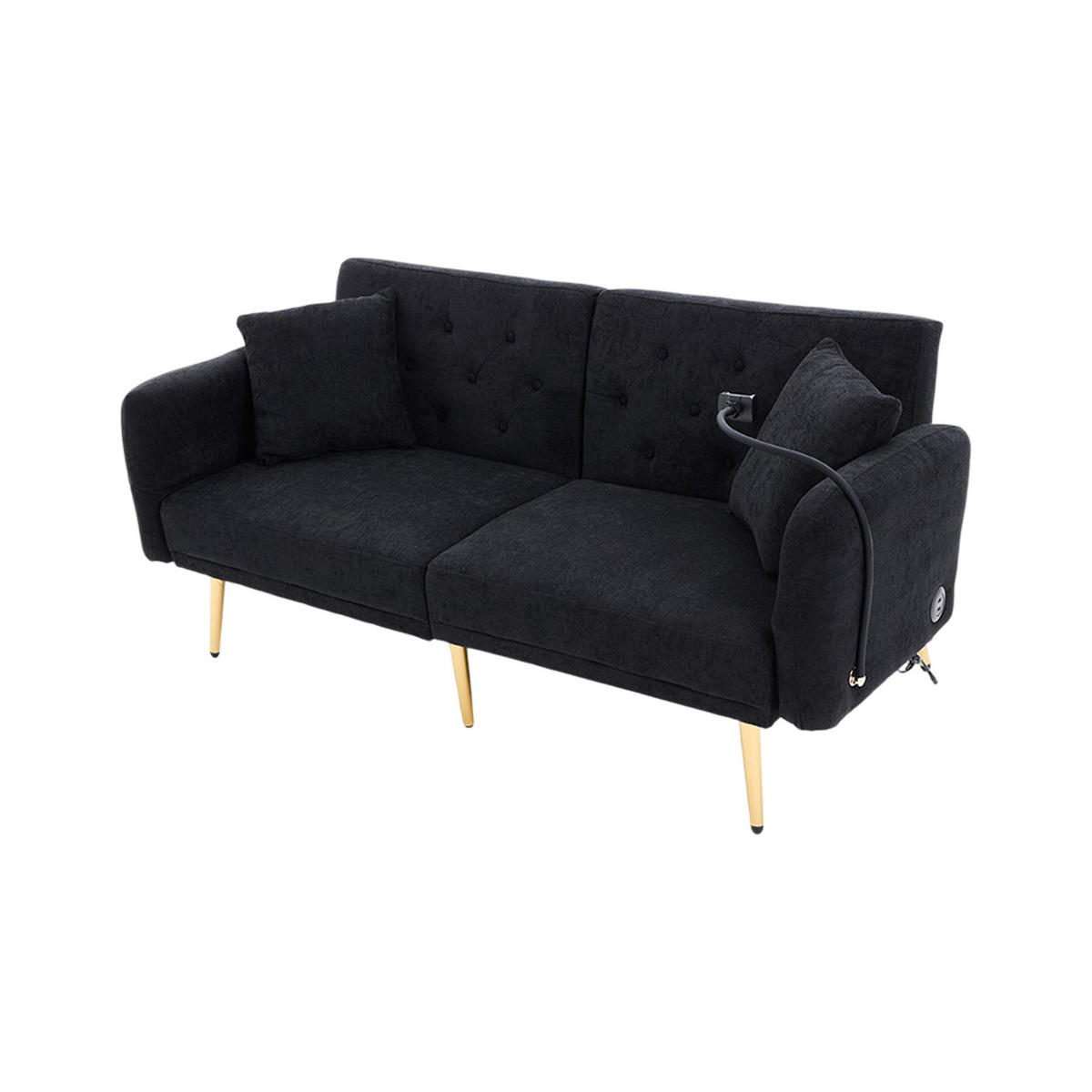 SCHLAFSOFA mit verstellbarer Rückenlehne und USB-Anschlüssen Schwarz Chenille 173/78/78 cm - Schwarz, Textil (173/78/78cm) - OKWISH