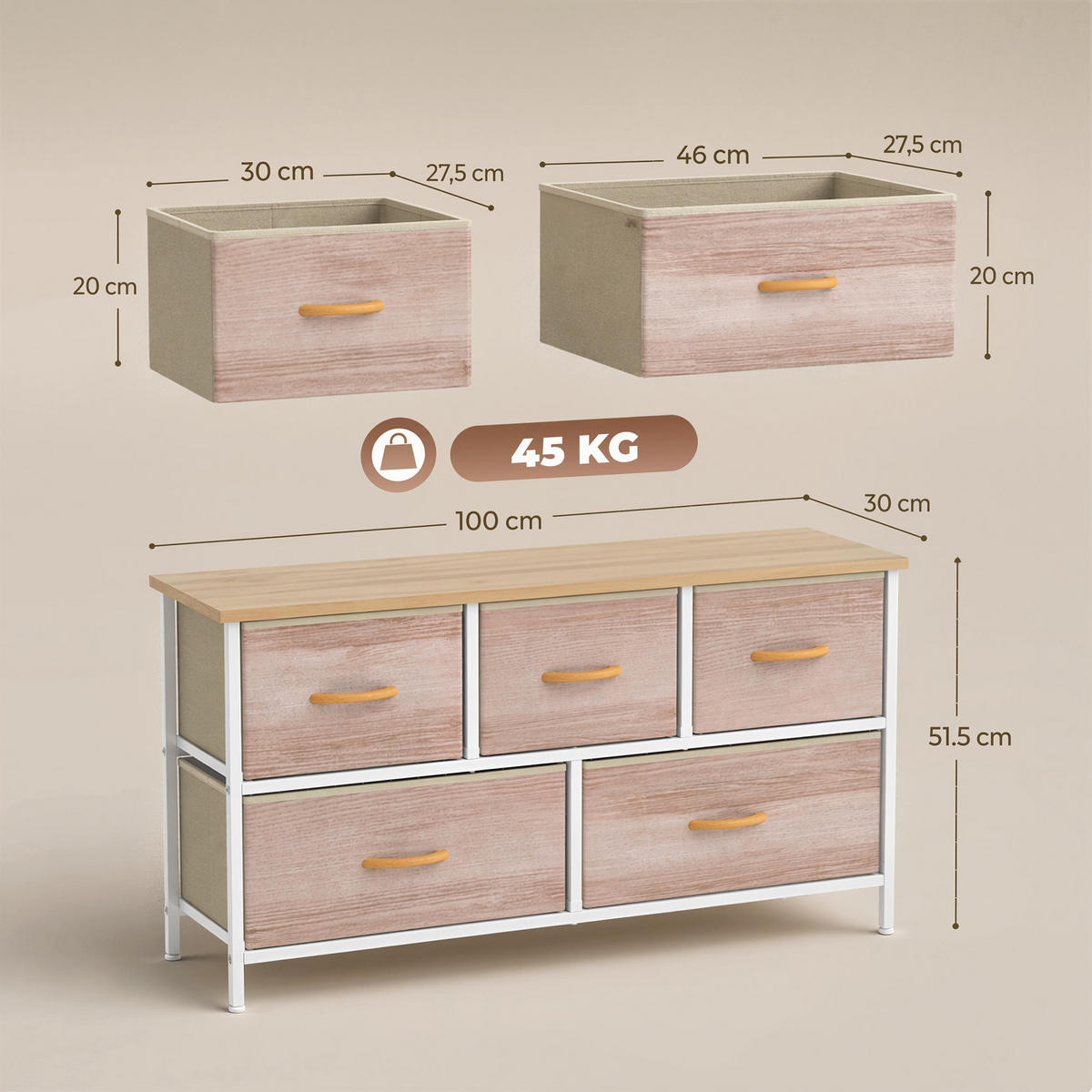 KOMMODE Spanplatte Polyester Weiß - Weiß, Holzwerkstoff (30/51.5/100cm) - HOMCOM