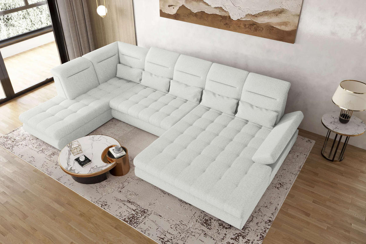 WOHNLANDSCHAFT Toscana Strukturstoff inkl. Schlaffunktion - Creme, Textil (358/87/208cm) - 99rooms
