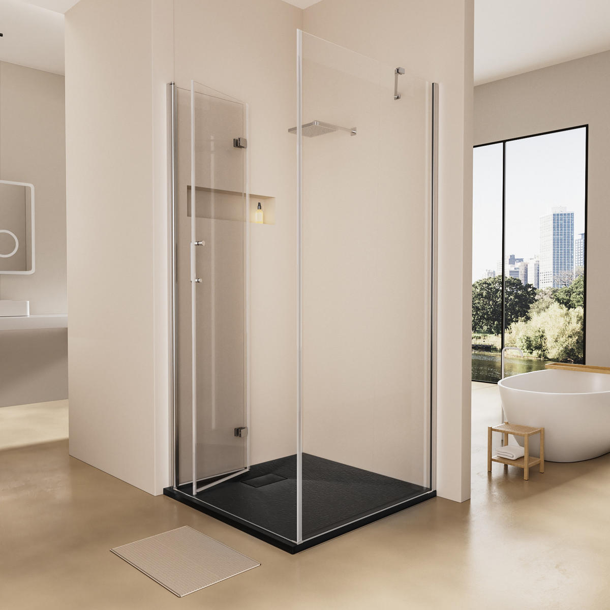 DUSCHWANNE inkl. Ablaufgarnitur Schwarz 90/90 cm - Schwarz, Naturmaterialien (90/2.6/90cm) - EMKE