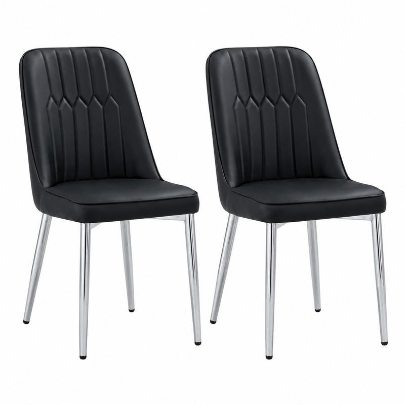 ESSZIMMERSTUHL PU-Leder Schwarz mit Metallbeinen Silber 2er-Set - Schwarz, Metall (41.5/89/43cm) - Meubliv
