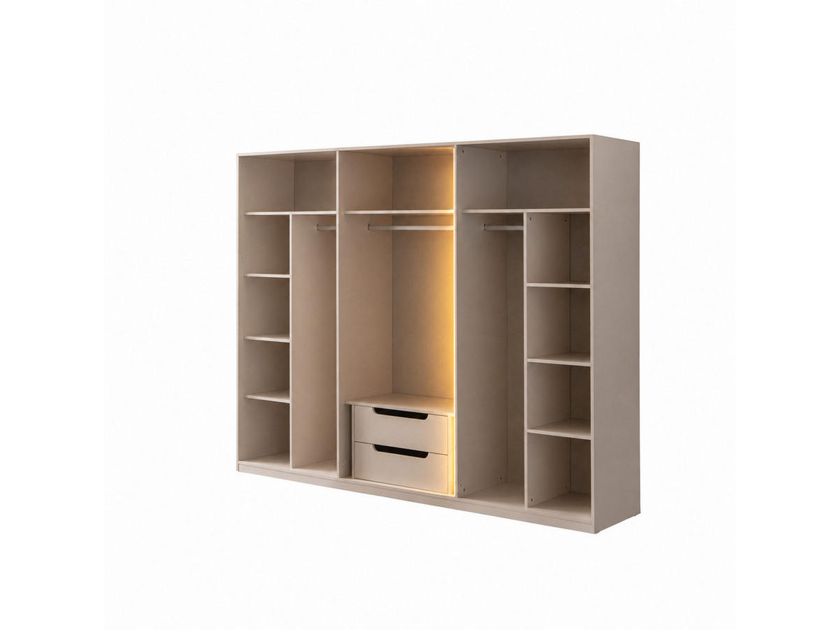 KLEIDERSCHRANK Maldiv 6 trg. - Beige, Holzwerkstoff (260/215/60cm)