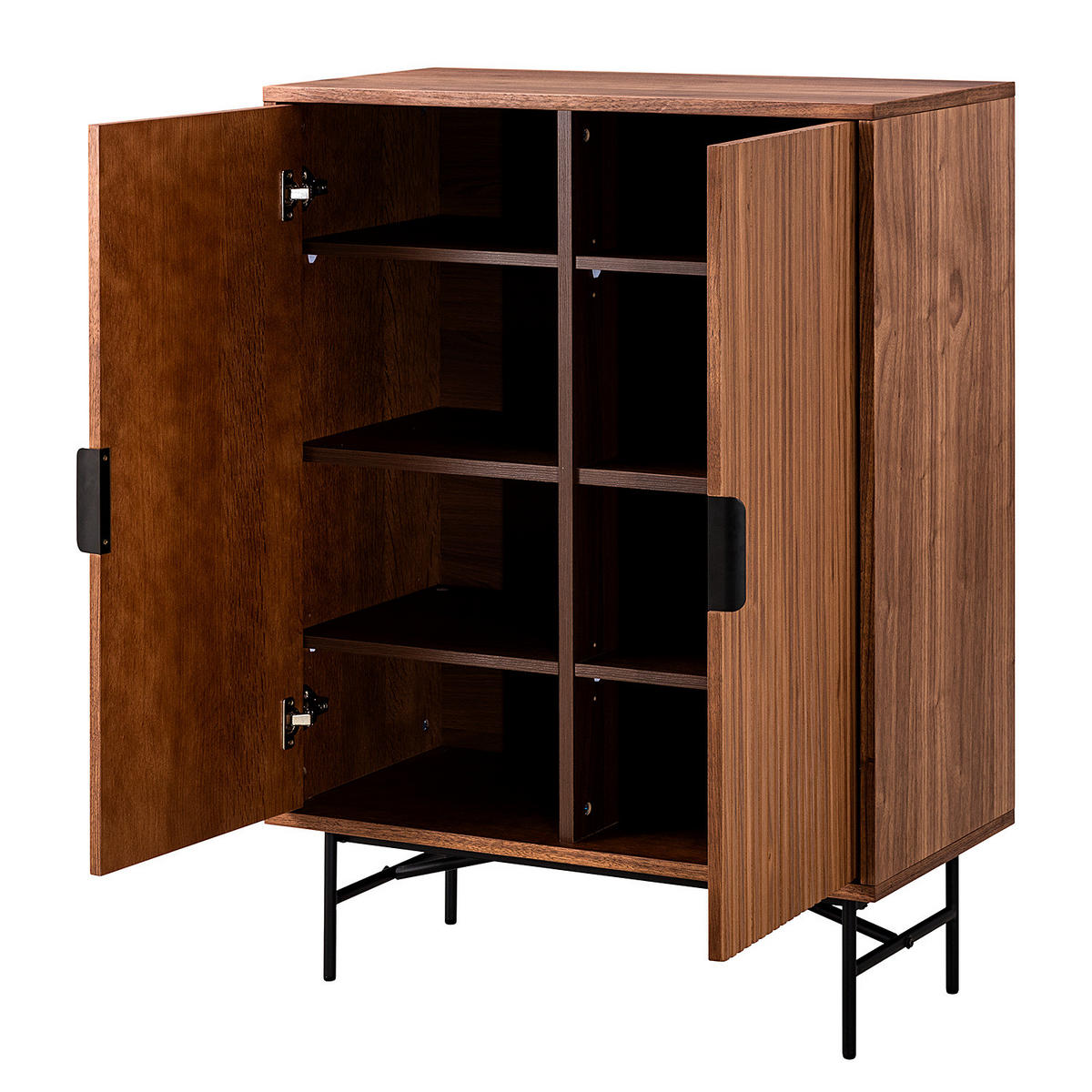 KOMMODE - MDF / Metall - Walnussfarben/Schwarz, Holzwerkstoff/Metall (80/110/40cm) - home24