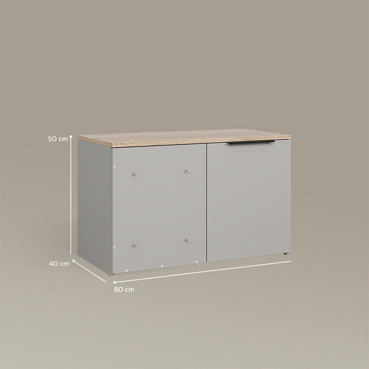ECKKOMMODE Piave Greige mit Tür - Greige, Holzwerkstoff (80/50/40cm) - Livinity®