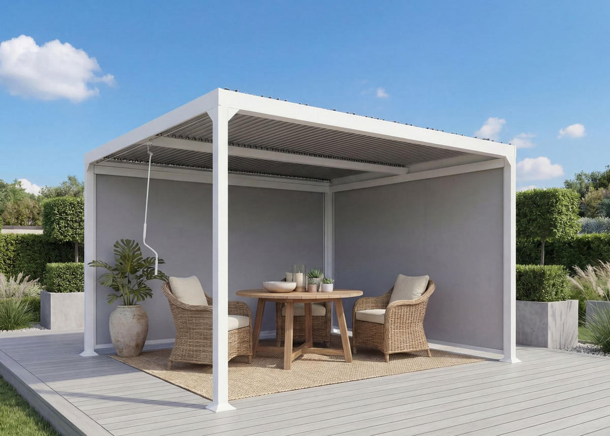 ALU PERGOLA MIT SEITENWAND Weiß - Weiß, Metall (306/224/368cm) - MCW