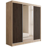 KLEIDERSCHRANK mit Spiegel V2-ZENTI 215x200 cm Sonoma Eiche|Schwarz - Schwarz/Sonoma Eiche, Holzwerkstoff (200/215/61cm) - ALTDECOR