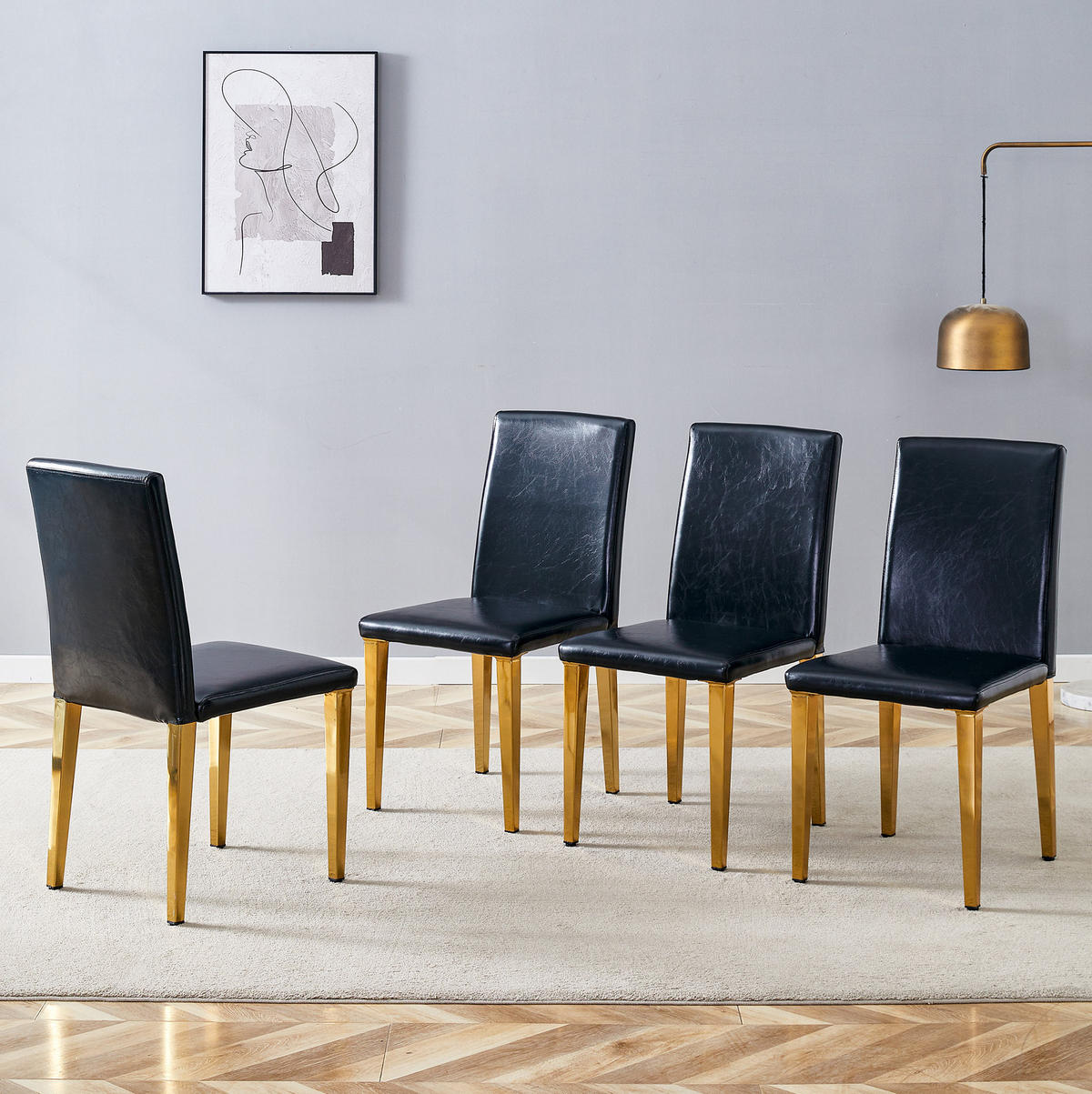 ESSZIMMERSTUHL 4er-Set Schwarz-Gold PU-Leder Metall - Schwarz, Metall (47/90/41cm) - Meubliv