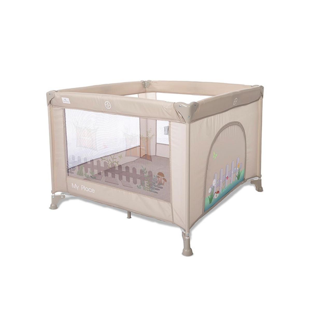REISEBETT My Place Dach beige Fenster faltbar Matratze Schlupfloch Tragetasche - Beige, Kunststoff (100/100cm) - Lorelli