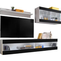 WOHNWAND 4-er Set, TIVOLI SET6 Weiß + Schwarz, Offener Raum - Schwarz, Glas/Holzwerkstoff (240/195/35cm) - Komodee