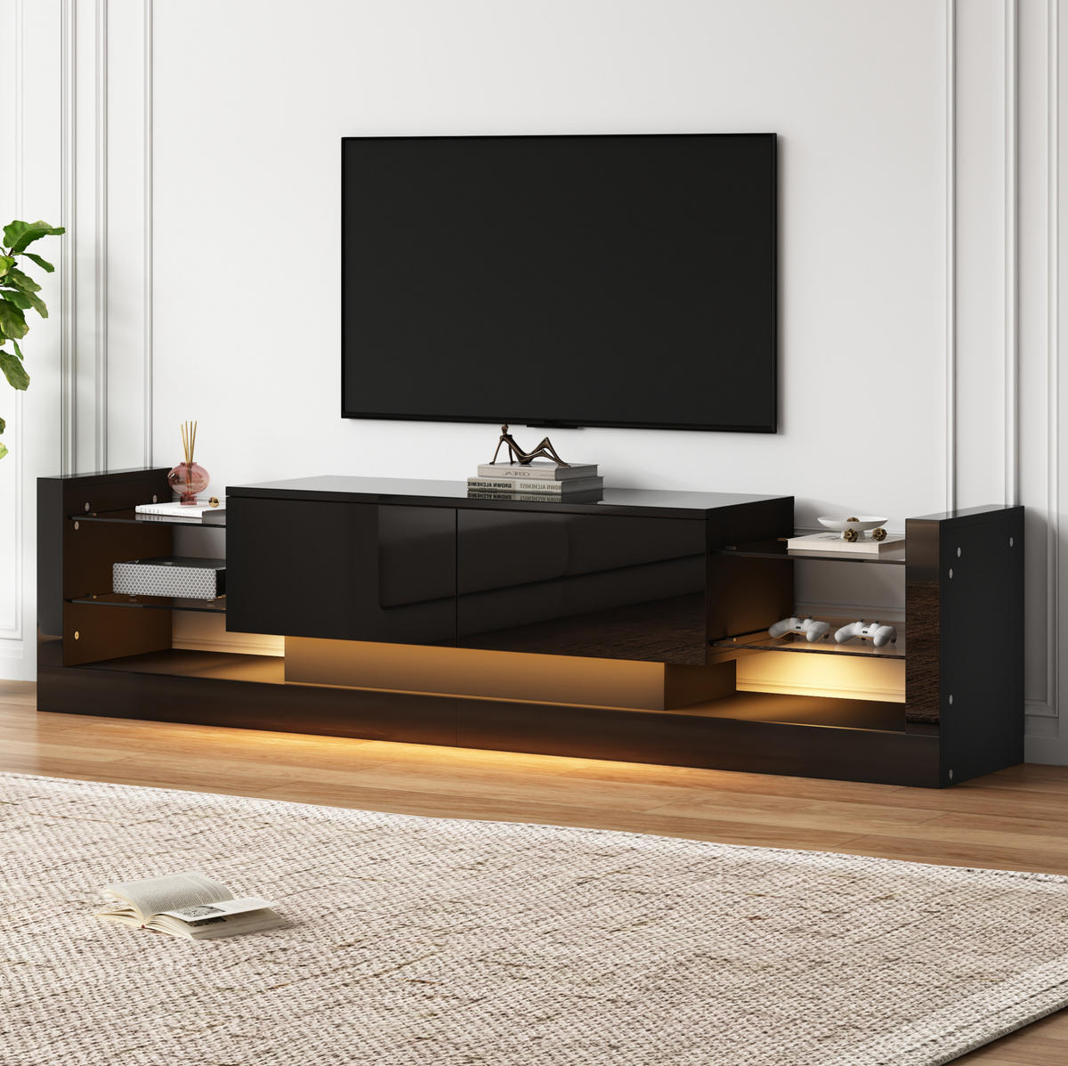 TV-ELEMENT mit LED 181 cm Hochglanz Schwarz - Schwarz, Holzwerkstoff (38/38/181cm) - Beauniv