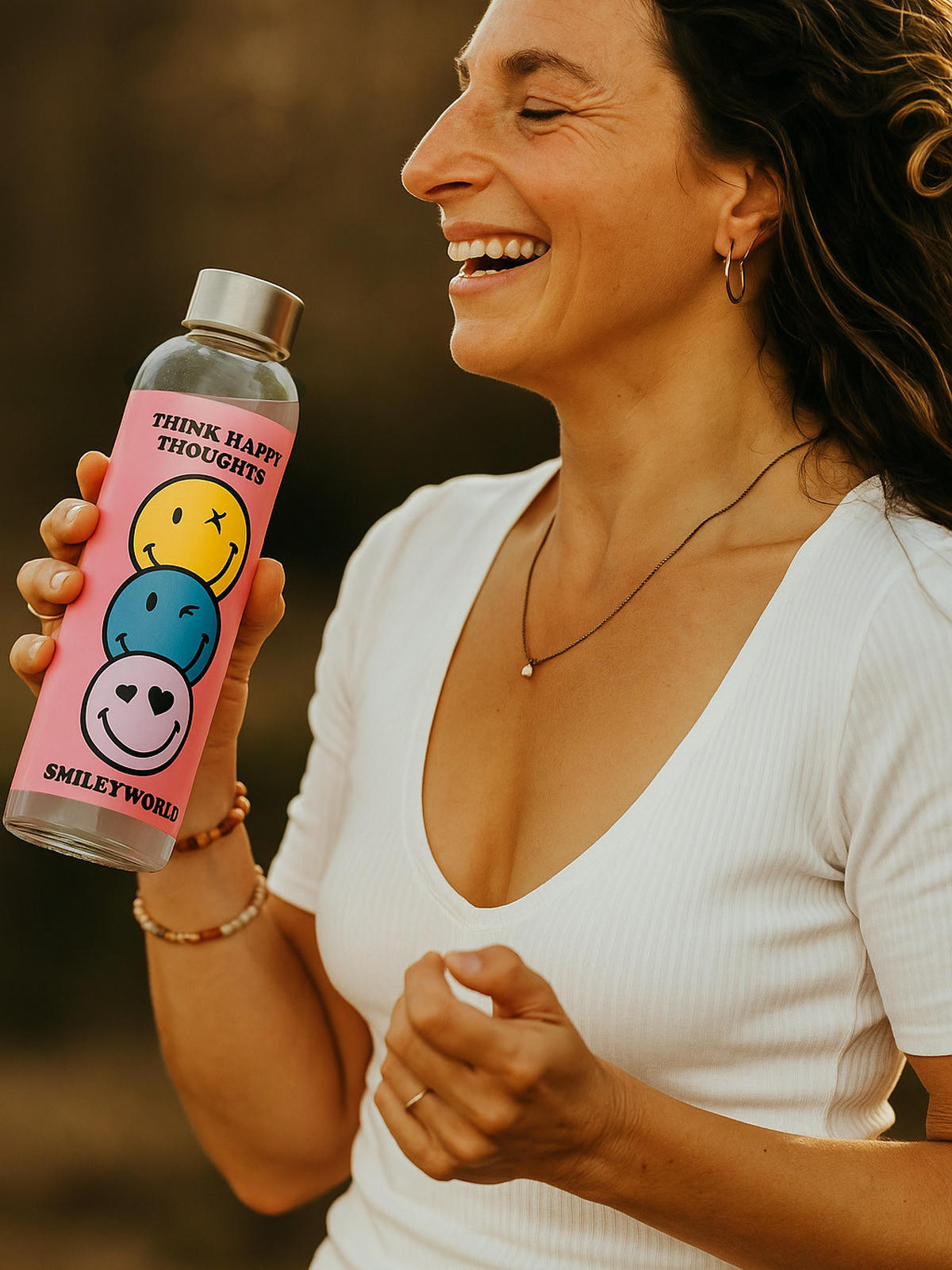 TRINKFLASCHE Smileyworld Smiley Pink 500 ml - Pink, Glas (0.5L) - United Labels
