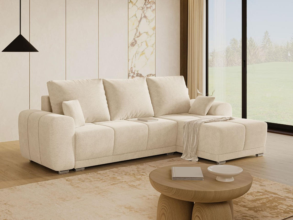 ECKSOFA Monti Beige Rechts - Beige/Silberfarben, Holz/Textil (290/188cm) - Graingold