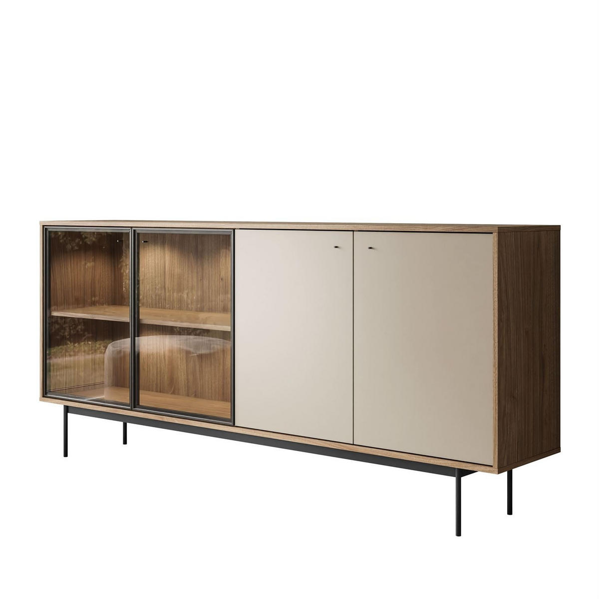 KOMMODE ISA 4D, viertürig mit LED-Beleuchtung. - Eichefarben, Holzwerkstoff (200/90/40cm) - Lookway