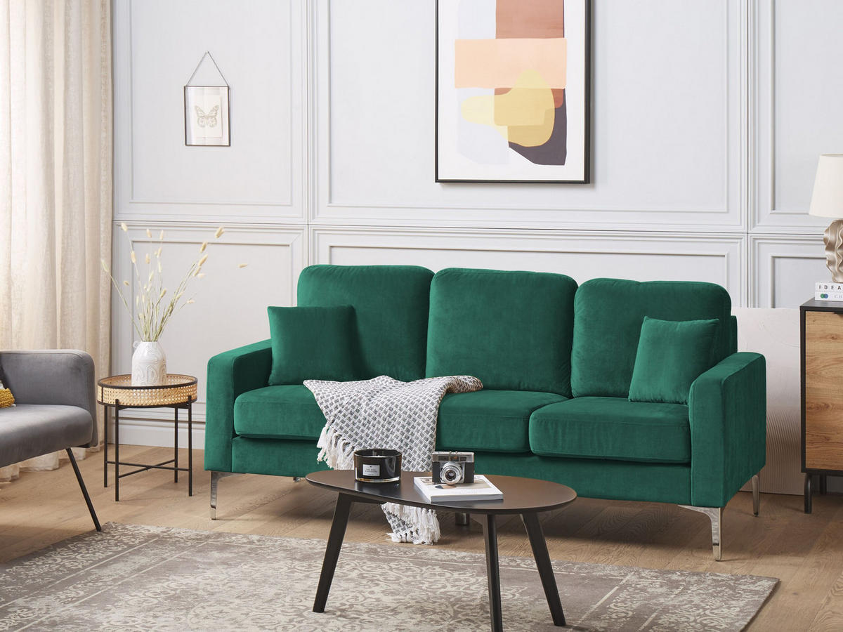 3-SITZER-SOFA Samtstoff Smaragdgrün Gavle - Hellgrün, Textil (183/83/78cm) - Beliani