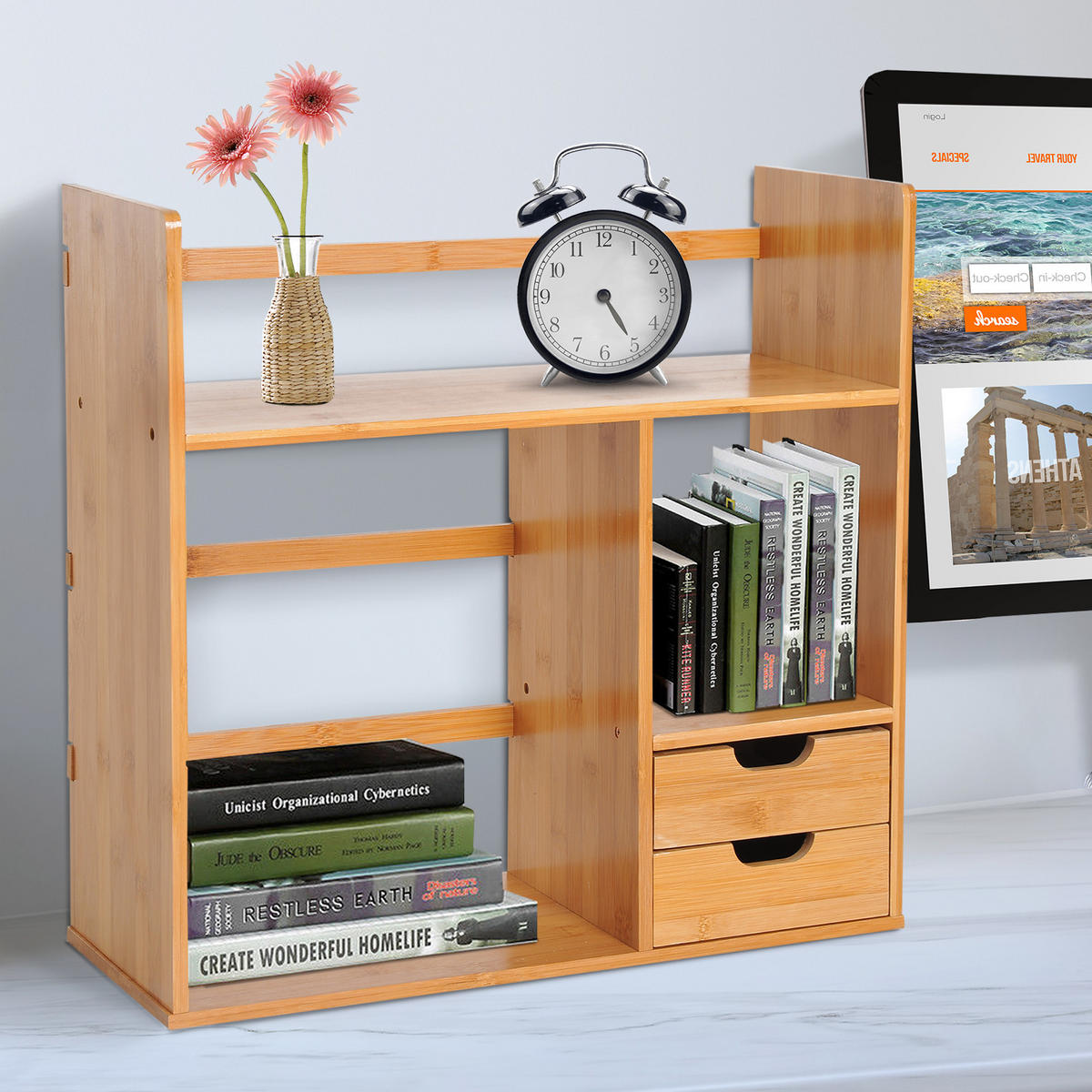 REGAL DE-16658 3 Ebenen, 2 Schubladen Bambus Natur - Braun, Holzwerkstoff (20/46/48cm) - ComfortXL