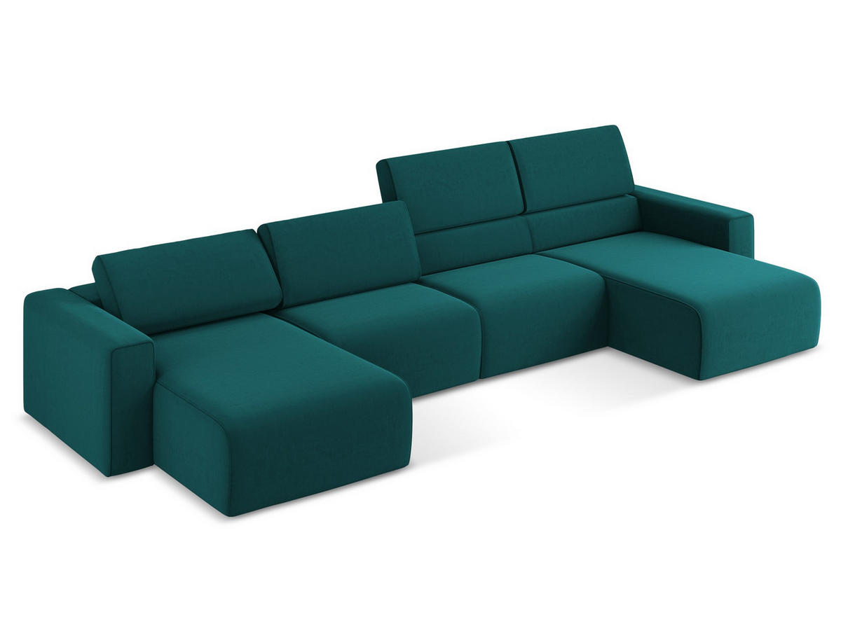 WOHNLANDSCHAFT Samt Stoff Blau - Blau/Petrol, Kunststoff/Textil (404/80/167cm) - Makamii
