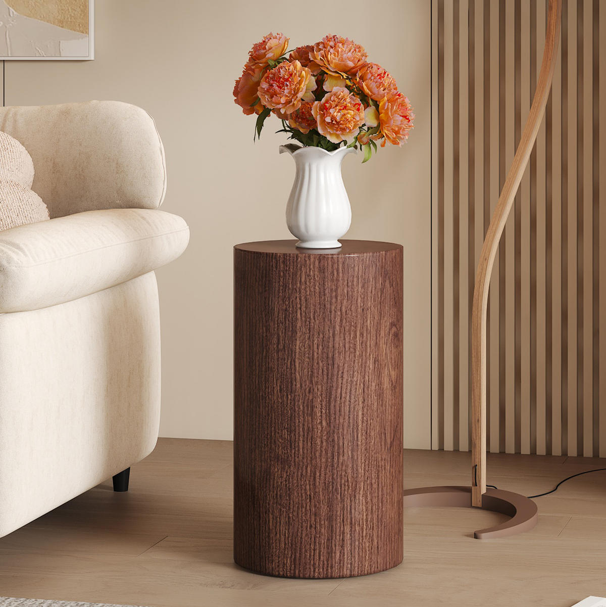 COUCHTISCH 30/55 cm in Nussbaumoptik aus MDF–rund und vielseitig - Walnussfarben, Holzwerkstoff (30/30/55cm) - Flora Grace