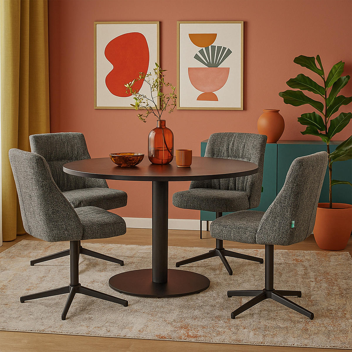 ESSZIMMERSTUHL LORENA 2er-Set - Dunkelgrau/Schwarz, Textil/Metall (49/83/62cm) - DUBI Möbel