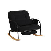 SCHAUKELSTUHL,ÜBERGROSS mit Fußstütze verstellbare Lehne Metallholz Cord,schwarz - Schwarz, Textil (87/89/88cm) - Vallsero