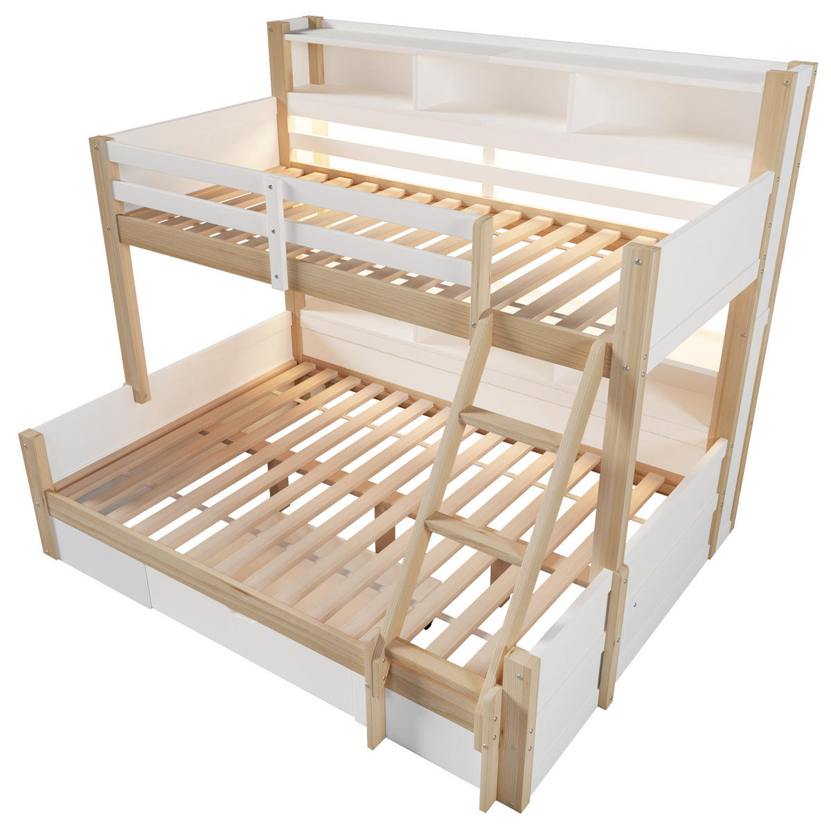 ETAGENBETT Etagenbett mit Schublade Weiß/Natur - Naturfarben, Holz (140/200cm) - ComfortXL