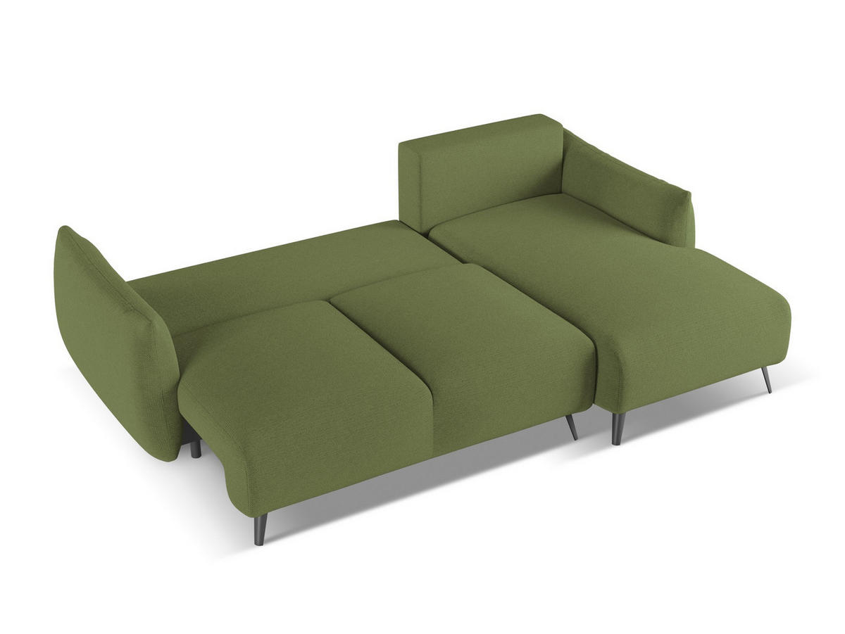 ECKSOFA mit Schlaffunktion Chenille Stoff Grün - Dunkelgrün/Schwarz, Textil/Metall (242/162cm) - Makamii