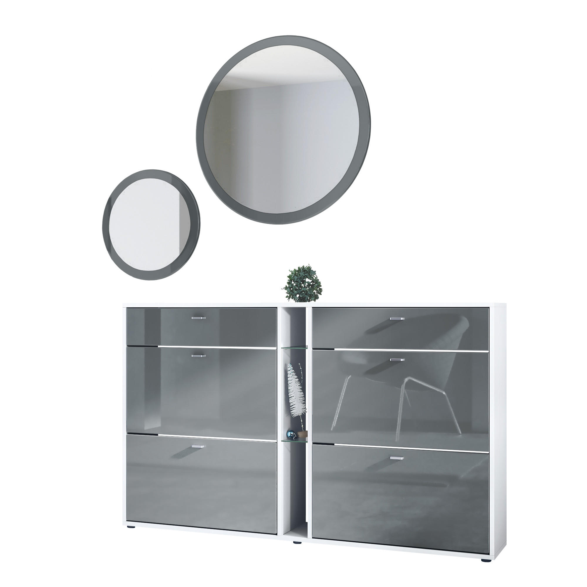GARDEROBE Florence Grau Hochglanz - Grau, Holzwerkstoff (155.5/200/28cm) - Vladon