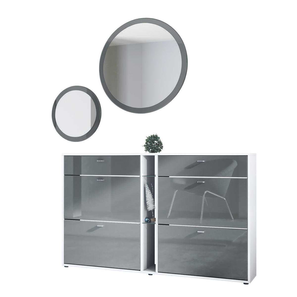 GARDEROBE Florence Grau Hochglanz - Grau, Holzwerkstoff (155.5/200/28cm) - Vladon