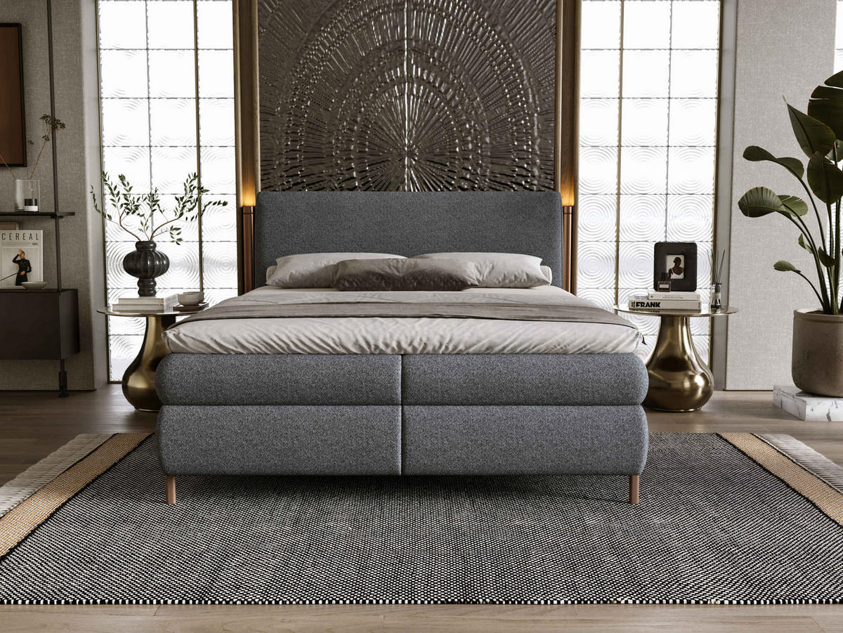 BOXBETT Evia - H3 - Dunkelgrau/Braun, Holzwerkstoff/Textil (160/200cm) - MIRJAN24