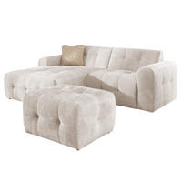 ECKSOFA inkl. Hocker Kozy im Bumpy-Design mit Schlaffunktion und fester Rückenlehne aus weichem Beige Chenille-Stoff - Ottomane links - Beige/Creme, Holz/Kunststoff (161/234cm) - S-Style Möbel