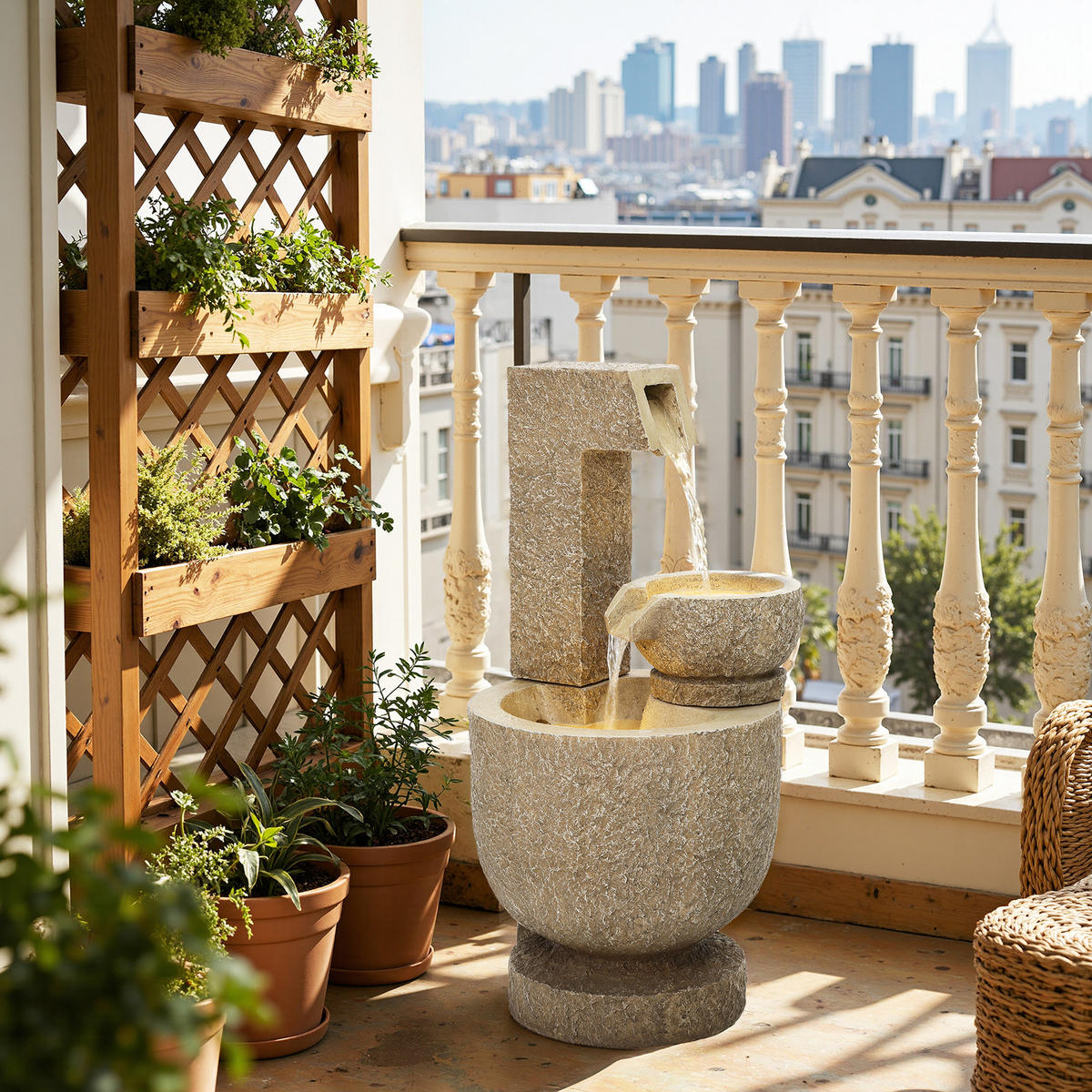 POLYRESIN-GARTENBRUNNEN, 2-stuf. Kaskade, 76x37,5x37,5cm, Garten/Balkon/Terrasse - Braun, Kunststoff (37.5/37.5/76cm) - Hometopia