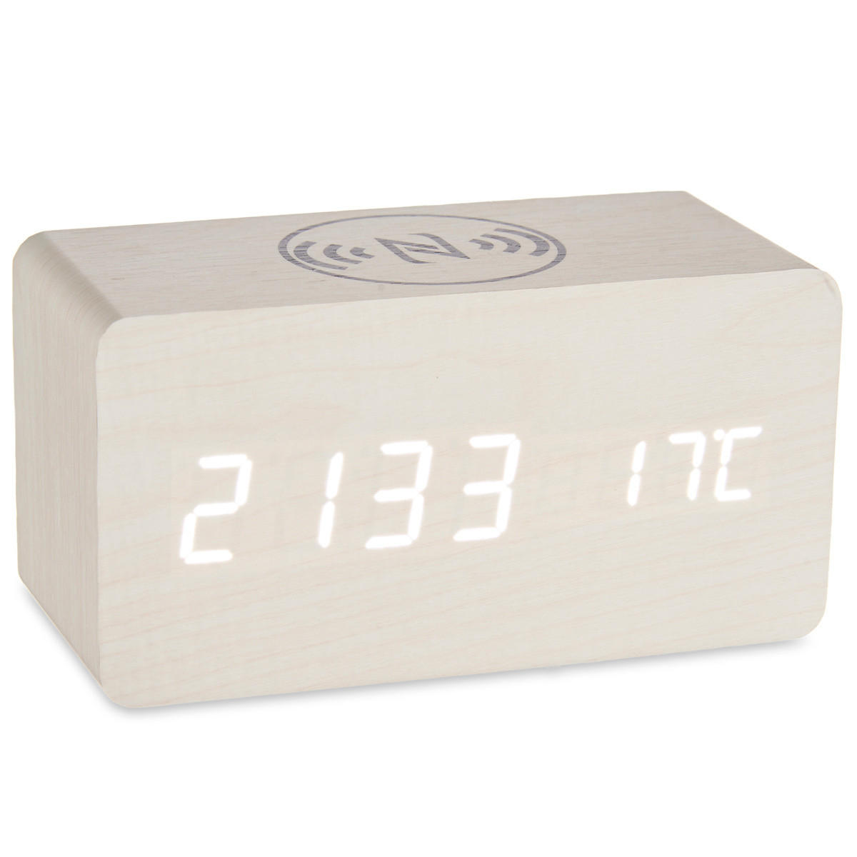 WECKER mit kabelloser Ladefunktion 15/7/7,5 cm - Weiß, Holzwerkstoff (7/7.5/15cm) - Giftdecor