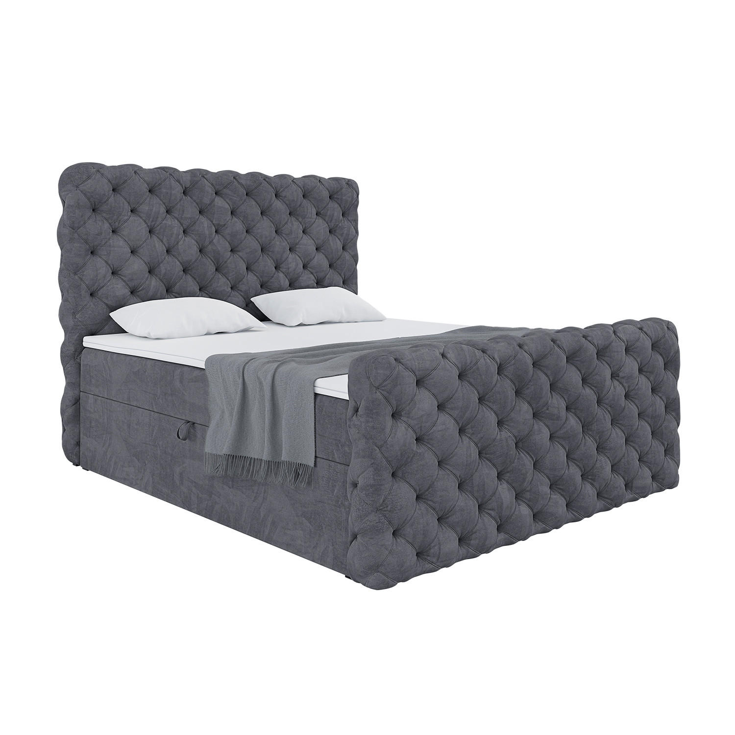 Meblini Boxbett Dunkelgrau 140x200 cm