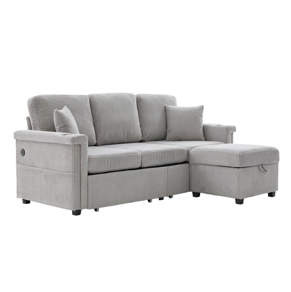 SOFA mit LED und USB/Type-C 194 x 73 x 81 cm Corduroy Hellgrau - Hellgrau, Kunststoff (194/81/73cm) - Meubliv